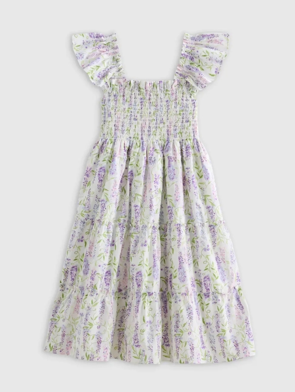 Quince 100% Organic Cotton Smocked Dress | Wisteria Floral | Girls Size 8